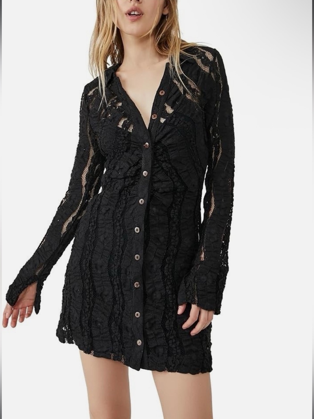 Free People Women's Shayla Lace Mini Dress Black